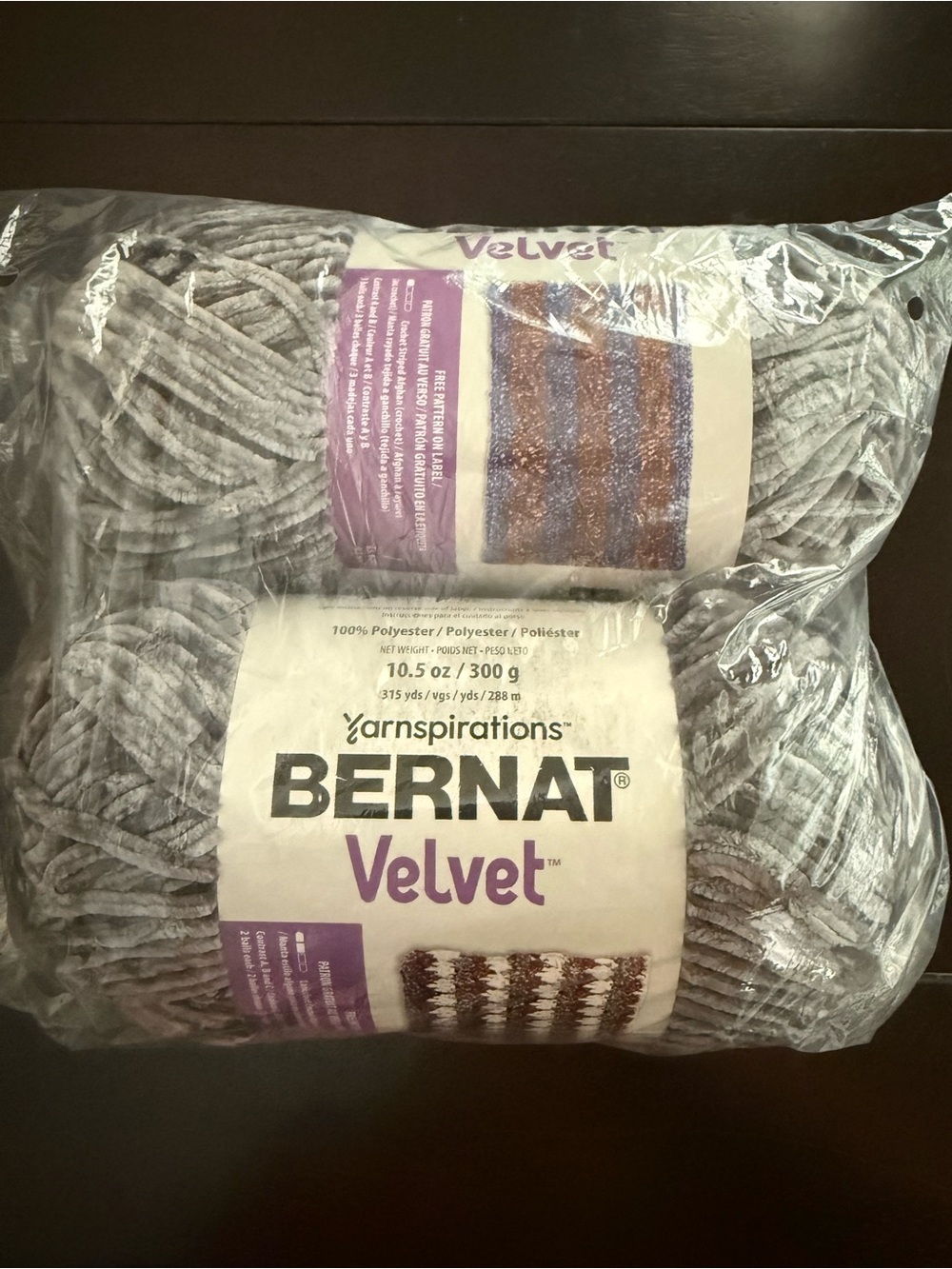 Yarnspirations Bernat Velvet Chenille Yarn - Light Gray - Vapor Gray Color